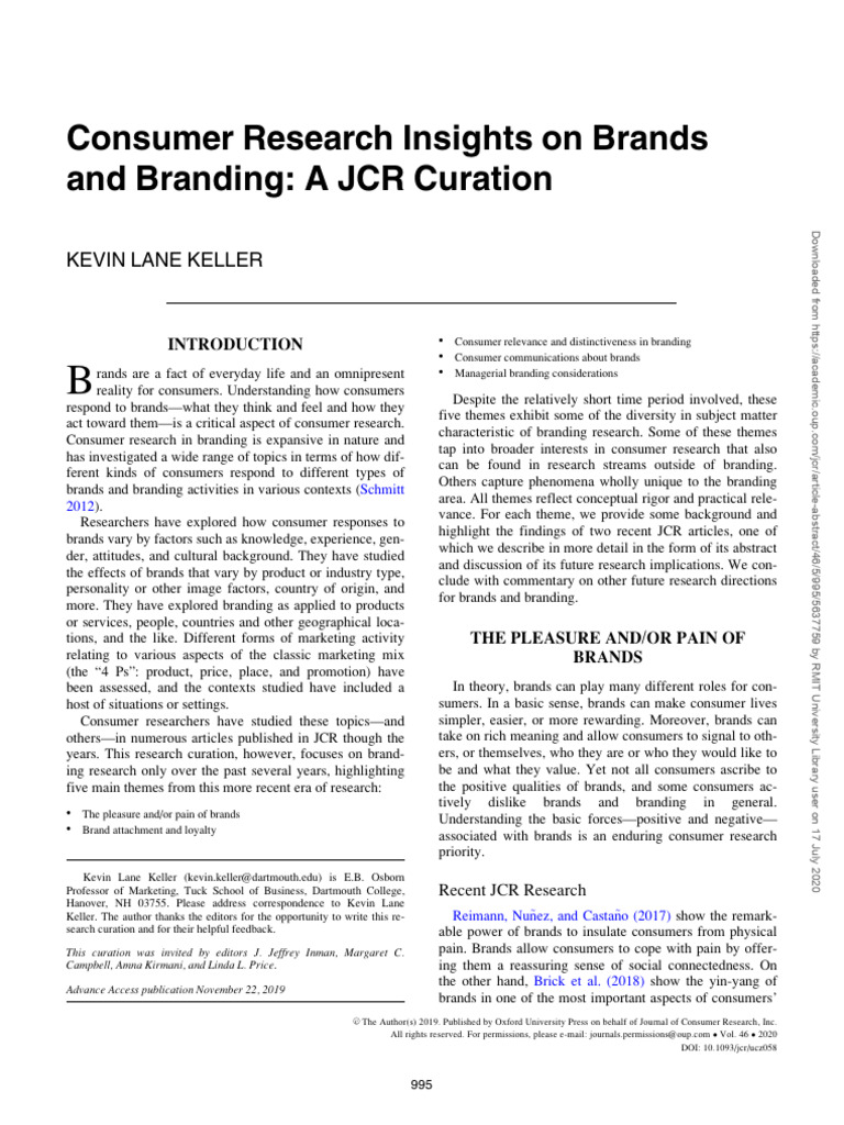 Consumer Research Insights On Brands and Branding A JCR Curation