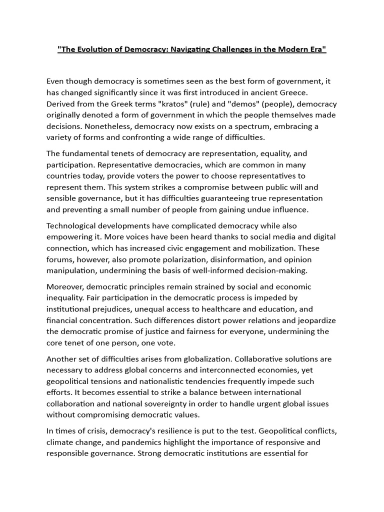 Challenges in Democracy's Evolution | PDF | Democracy | Political ...