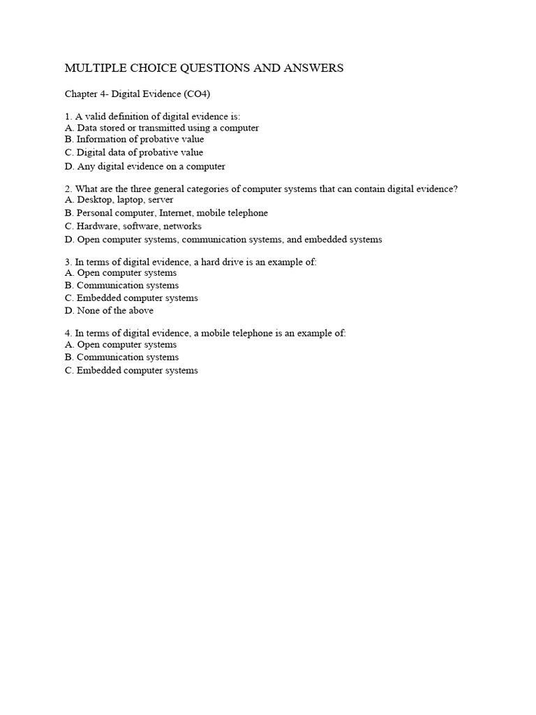Digital Evidence: Multiple Choice Quiz | PDF | Security Hacker ...