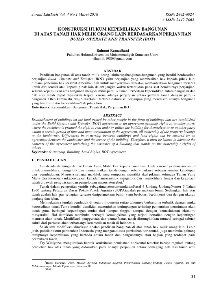 Tulisan Konstruksi Hukum Terkait Kepemilikan Tanah Dengan Skema Build
