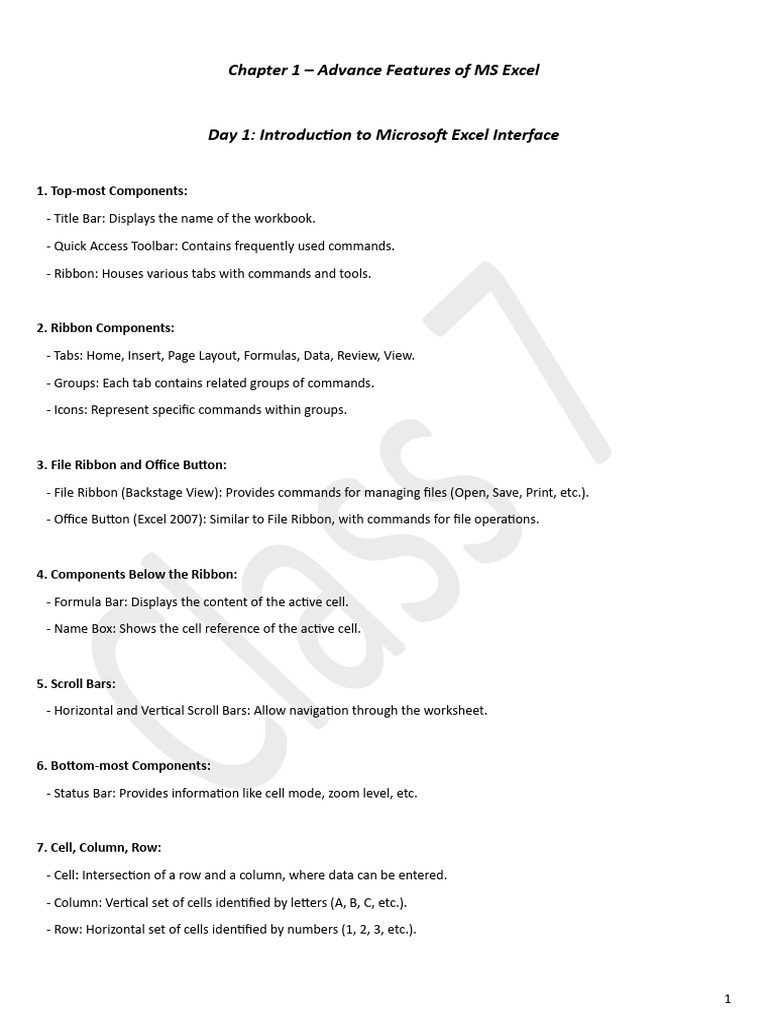 Class 7 advanced features of ms excel download free pdf microsoft