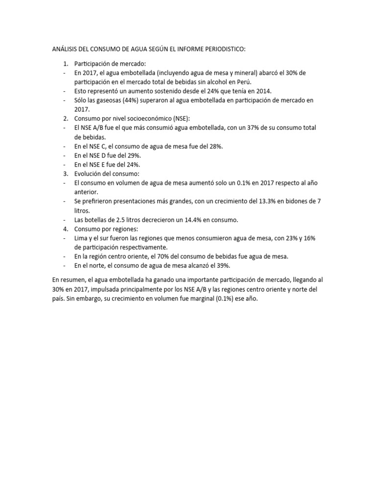 Análisis Del Consumo de Agua Según El Informe Periodistico | PDF ...