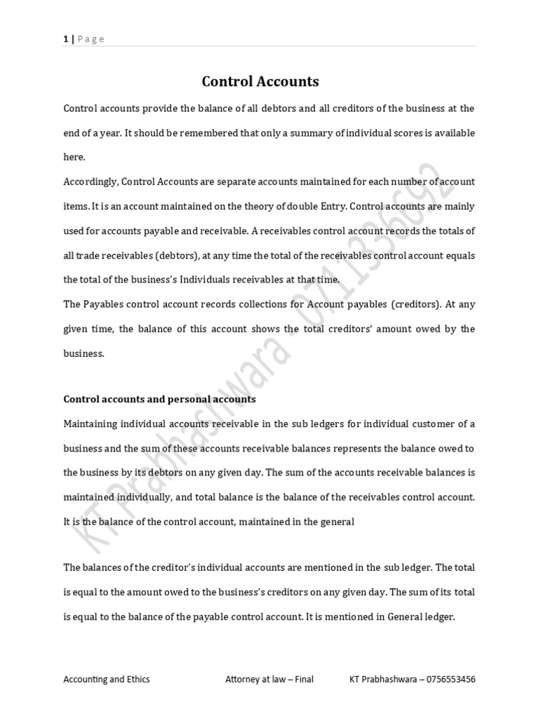 Control Accounts English BW Class | PDF | Debits And Credits | Business ...