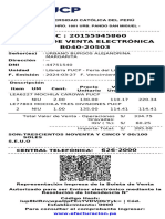 RUC: 20155945860 Boleta de Venta Electrónica B040-20503: Pontificia Universidad Católica Del Perú