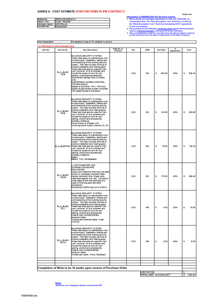 JRE 2308 Cost Estimate for Minor Works | PDF | Manufactured Goods ...