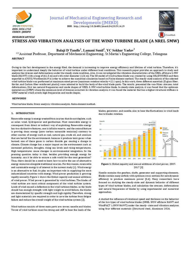 Vibration Analyses Of The Wind Turbine Blade Pdf Wind Turbine