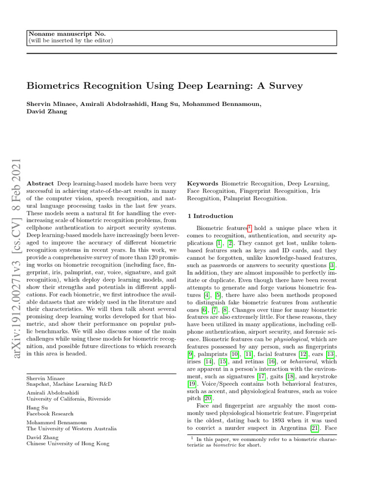 Deep Learning in Biometric Recognition | PDF | Artificial Neural ...