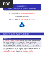 Calculus Ii: Unit 1: Functions of Several Variables