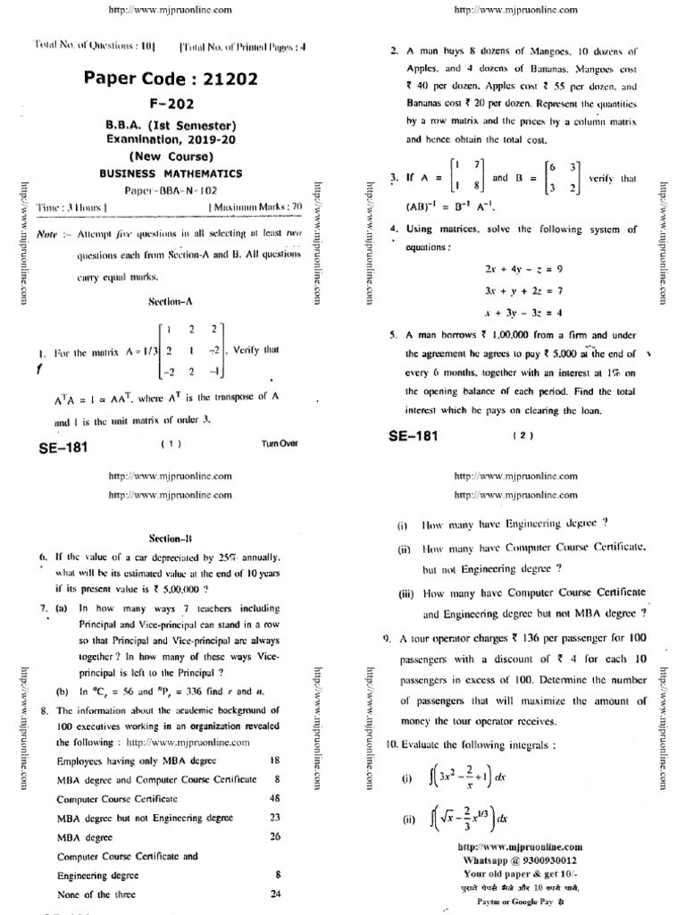 Bba 1 sem business mathematics 21202 2020 pdf