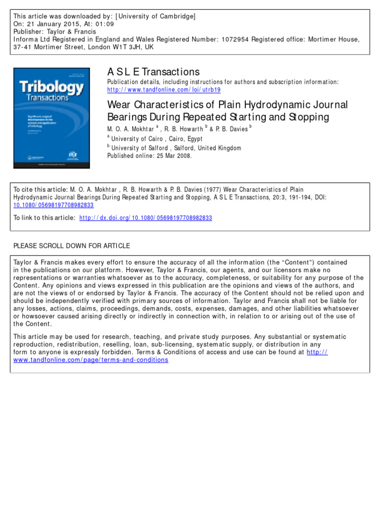 Wear in Hydrodynamic Journal Bearings | PDF | Wear | Bearing (Mechanical)