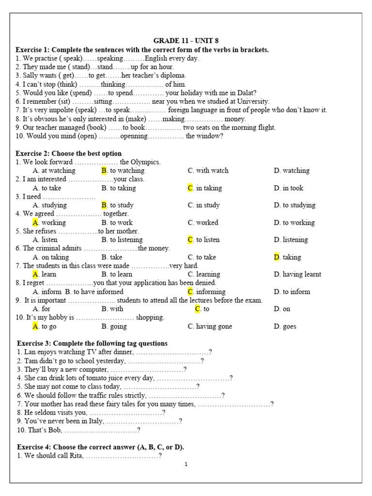 Grade 11 English Grammar Exercises | PDF | Rain