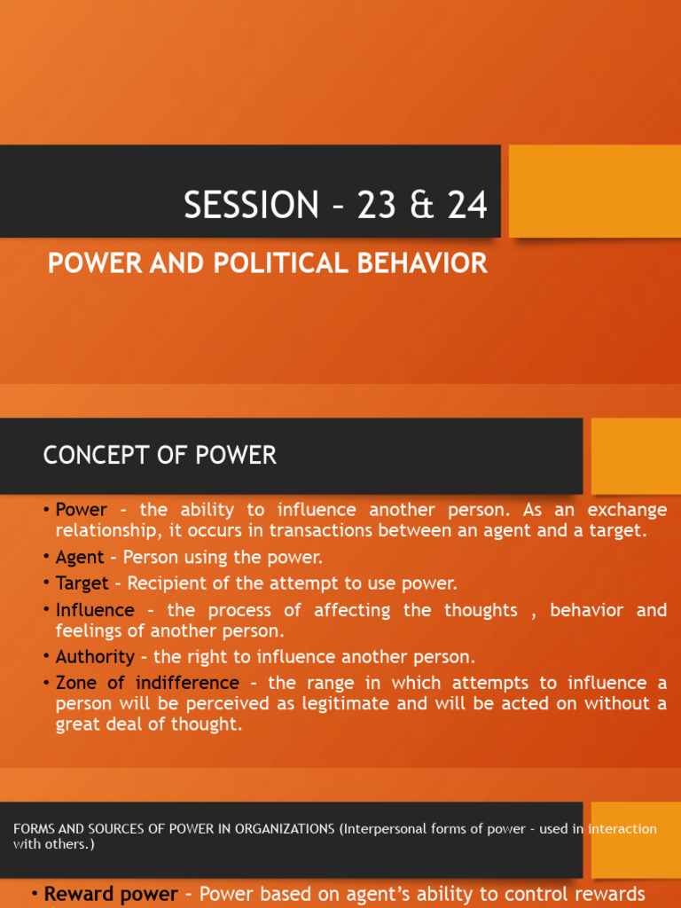 SESSION - 23 & 24 Power and Political Behavior | PDF | Power (Social ...
