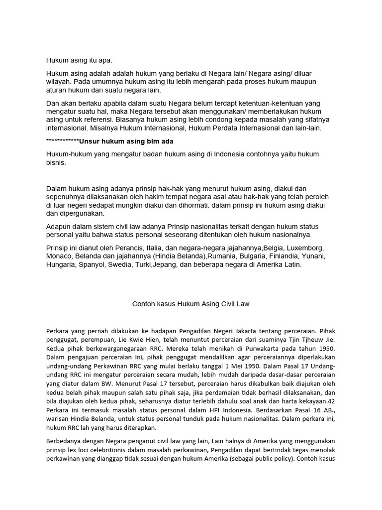 Contoh Kasus Hukum Asing Civil Law PDF Hukum