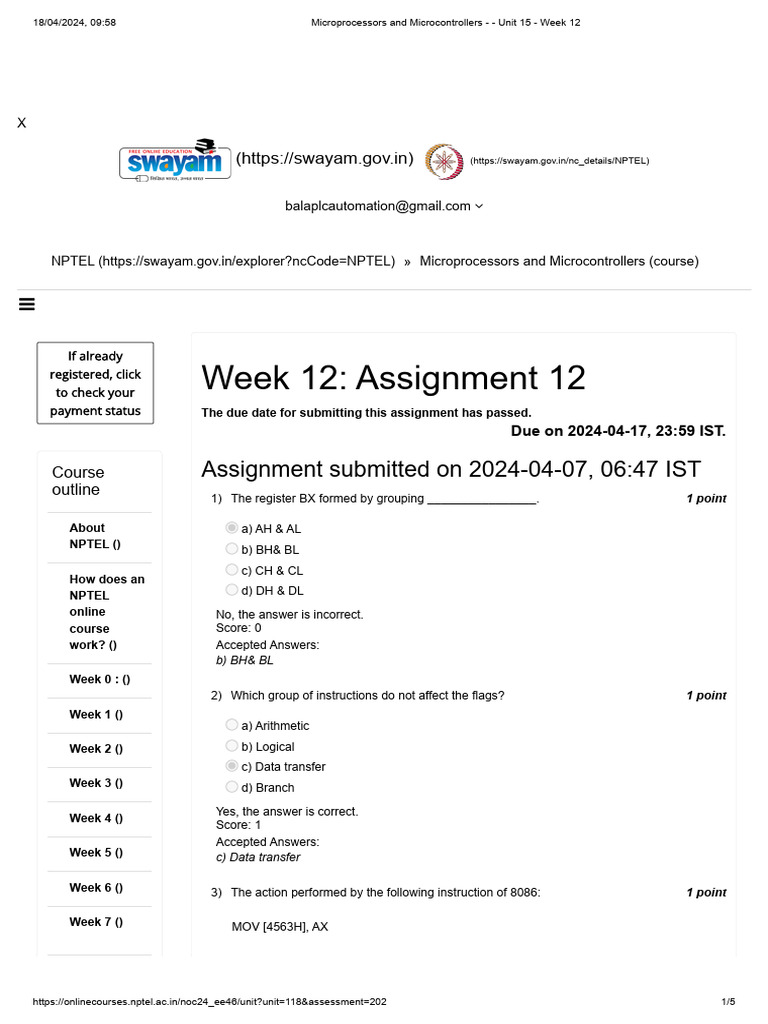 Microprocessors And Microcontrollers Unit 15 Week 12 Pdf