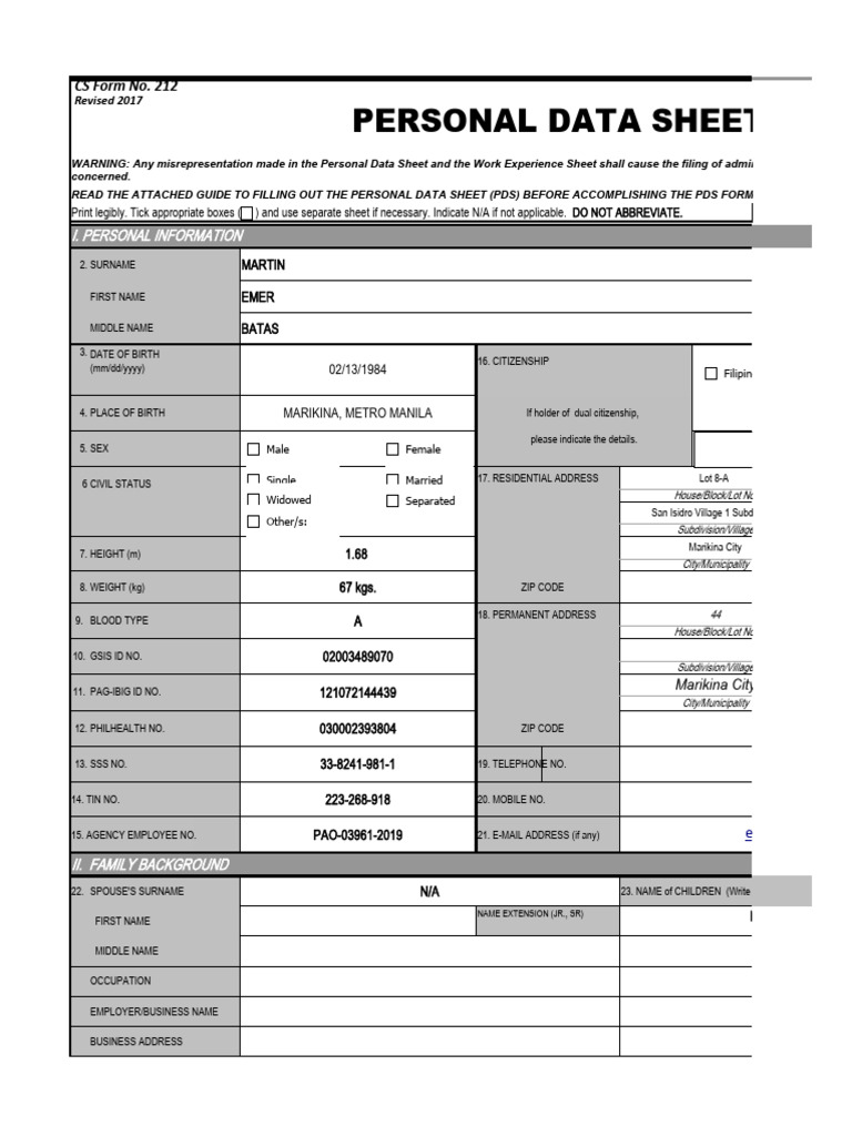 Pds Csc Form 212