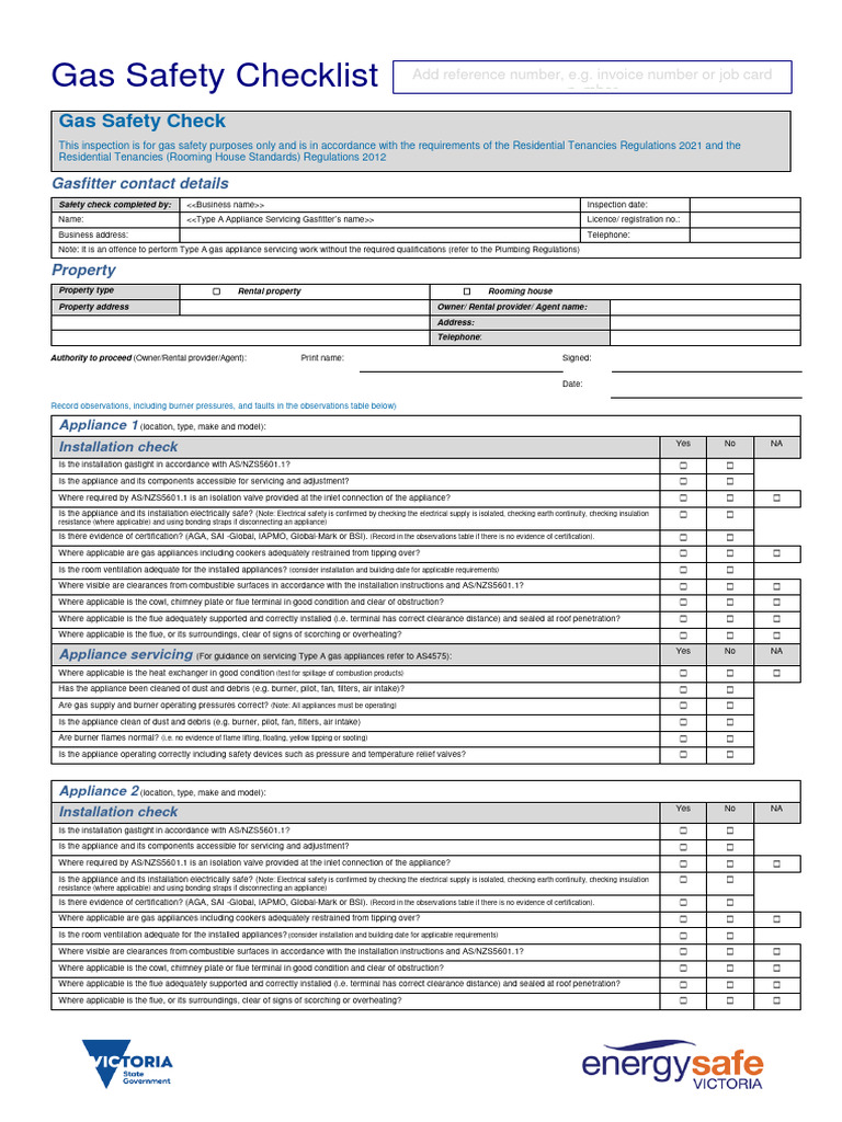 ESV Gas Safety Checklist for Rentals | PDF | Chimney | Valve