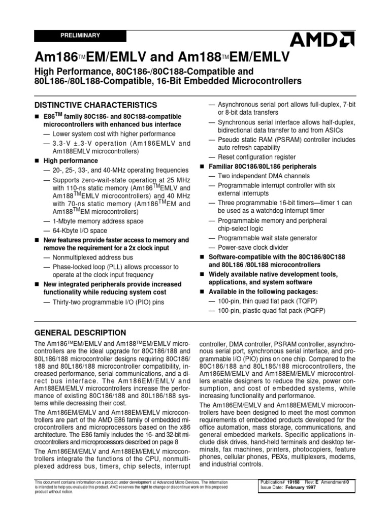 AM186 Datasheet | PDF | Microcontroller | Digital Electronics