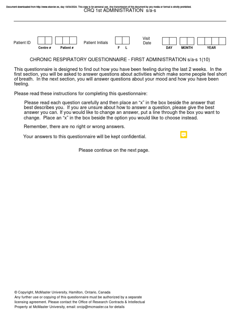 Chronic Respiratory Questionnaire | Download Free PDF | Copyright
