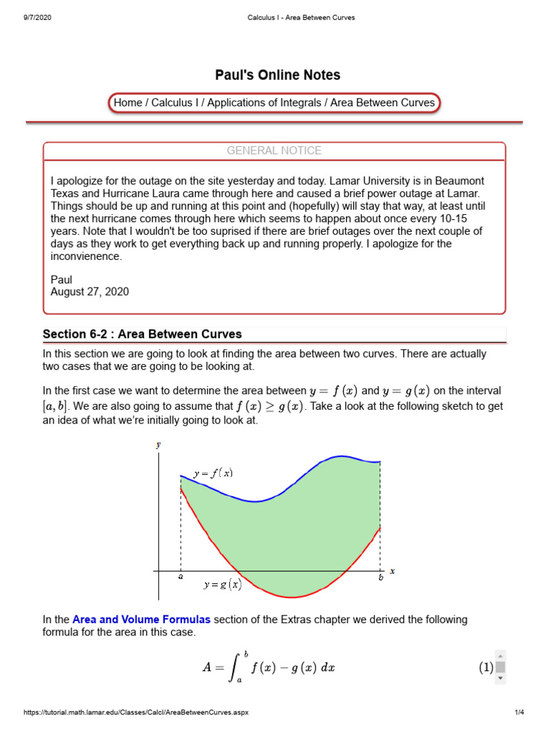 Week 016 calculus i area between curves pdf function mathematics