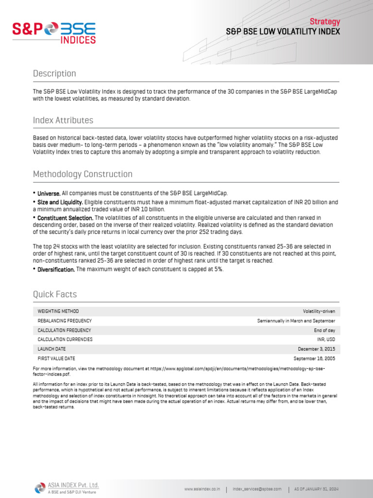 Fs SP Bse Low Volatility Index | PDF | Volatility (Finance) | Standard ...