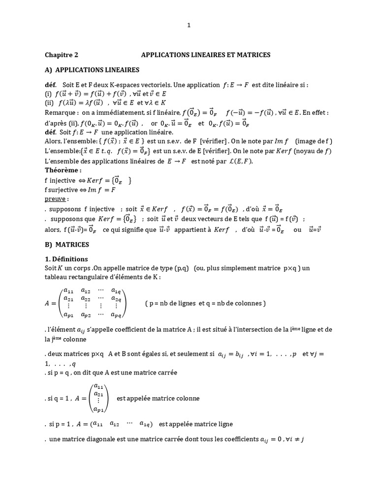 Applications Linéaires et Matrices | PDF | Matrice (Mathématiques ...