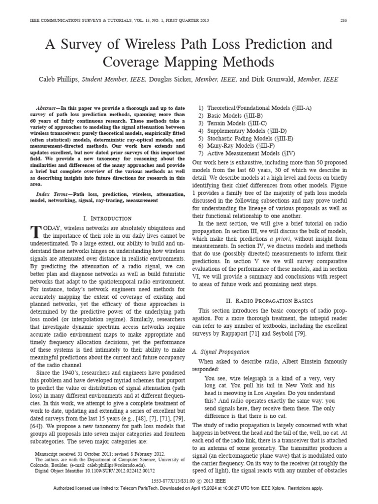 A Survey of Wireless Path Loss Prediction and Coverage Mapping Methods ...