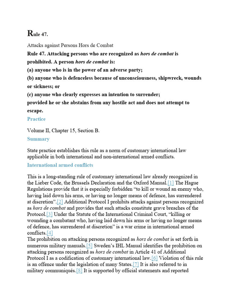 Prohibition of Attacks on Hors de Combat | PDF | Geneva Conventions ...