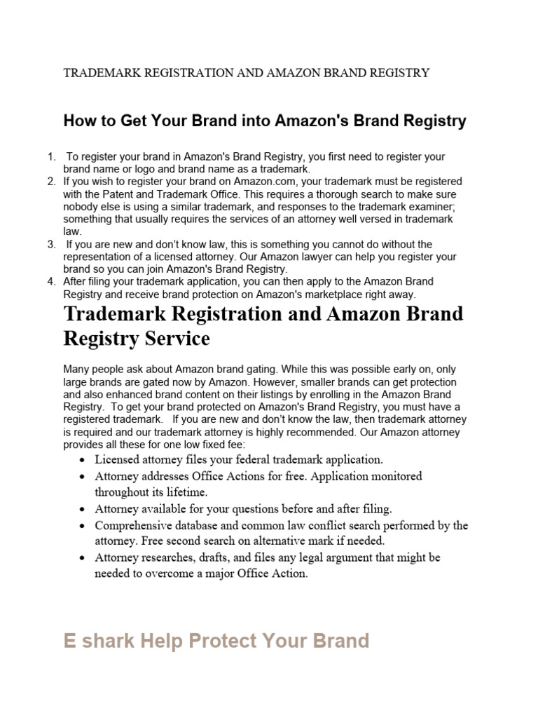 Amazon Brand Registry Trademark Guide | PDF | Trademark | Lawyer