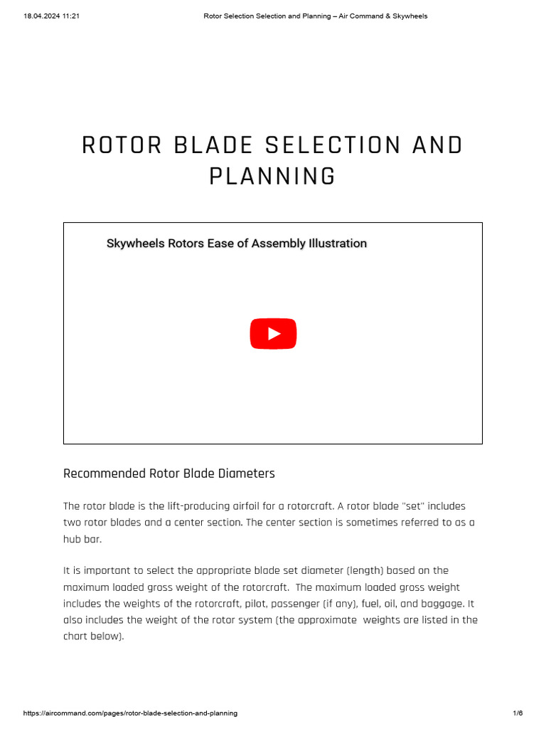 Rotor Selection Selection and Planning - Air Command & Skywheels | PDF ...