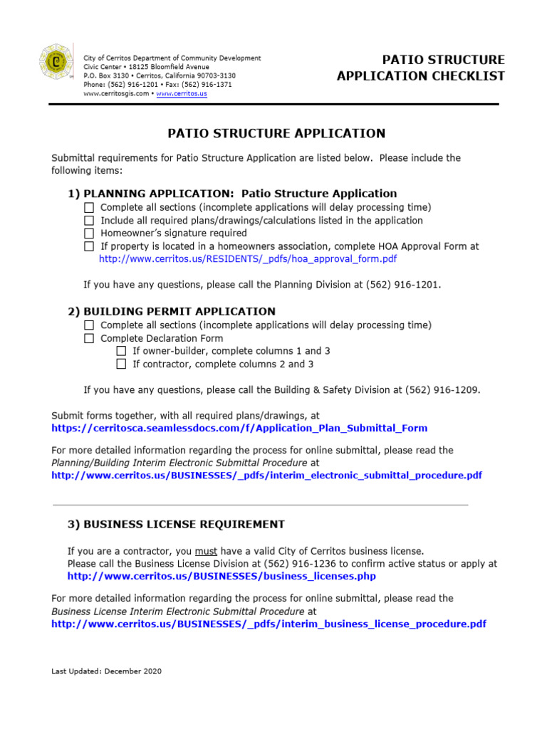 City of Cerritos Patio - Structure - Application | PDF | Employment