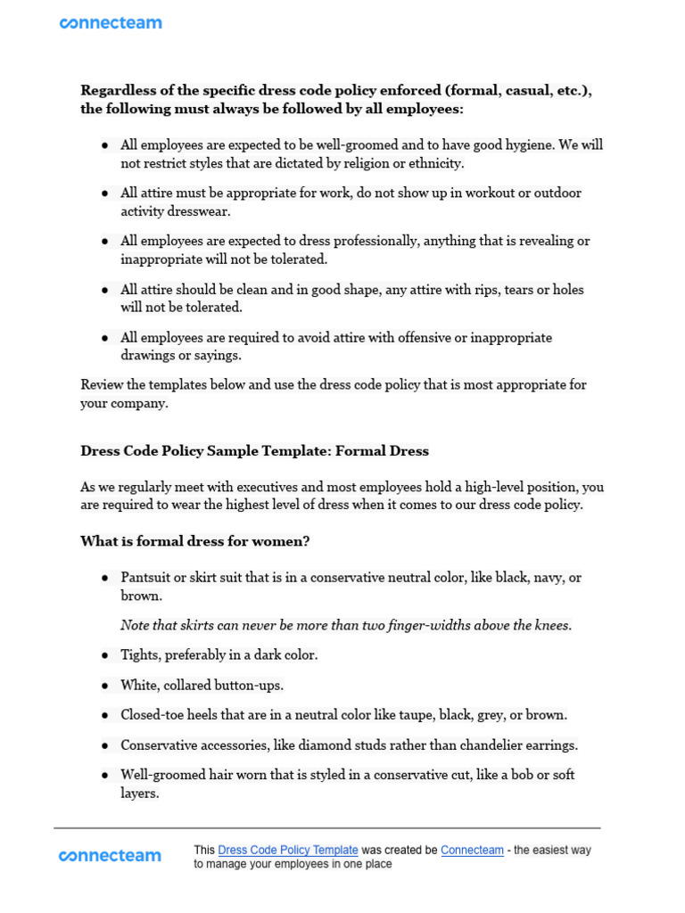 Comprehensive Dress Code Policy Guide | PDF | Dress | Clothing