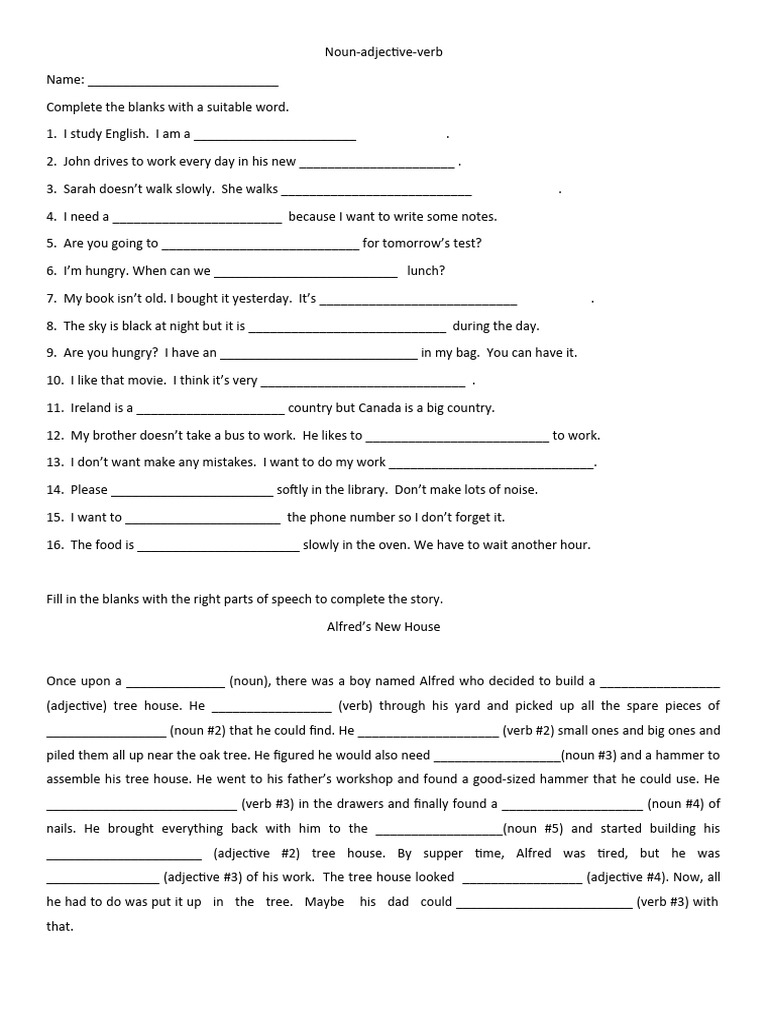 Daily exercise noun adjective verb pdf verb adjective