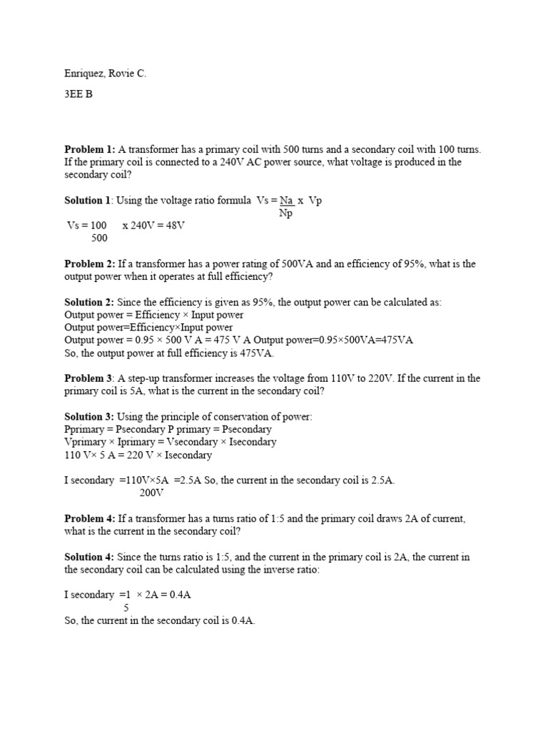 Transformer Voltage and Current Calculations | PDF