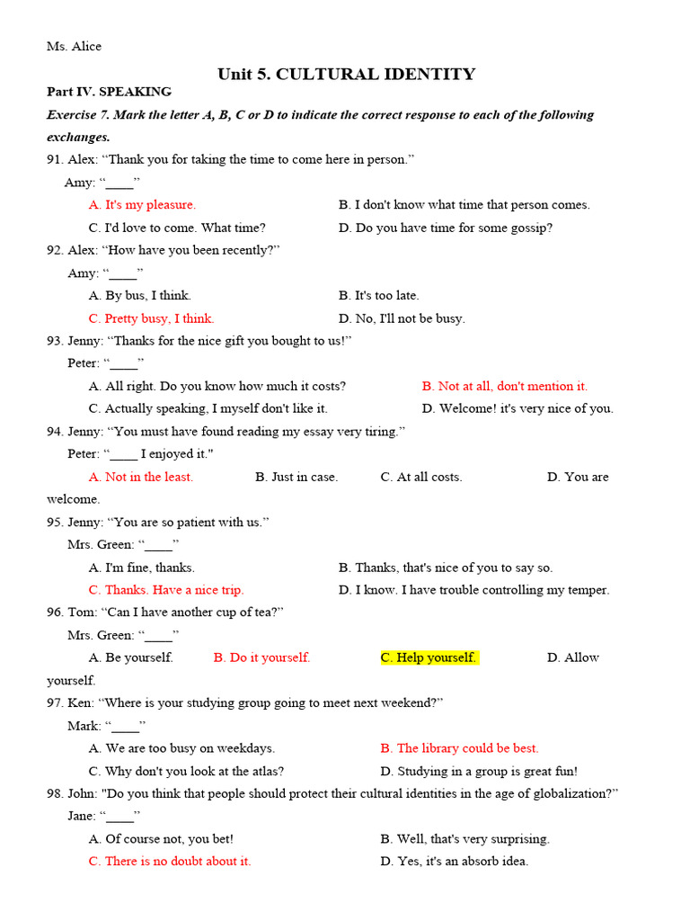 Cultural Identity and Communication Exercises | PDF