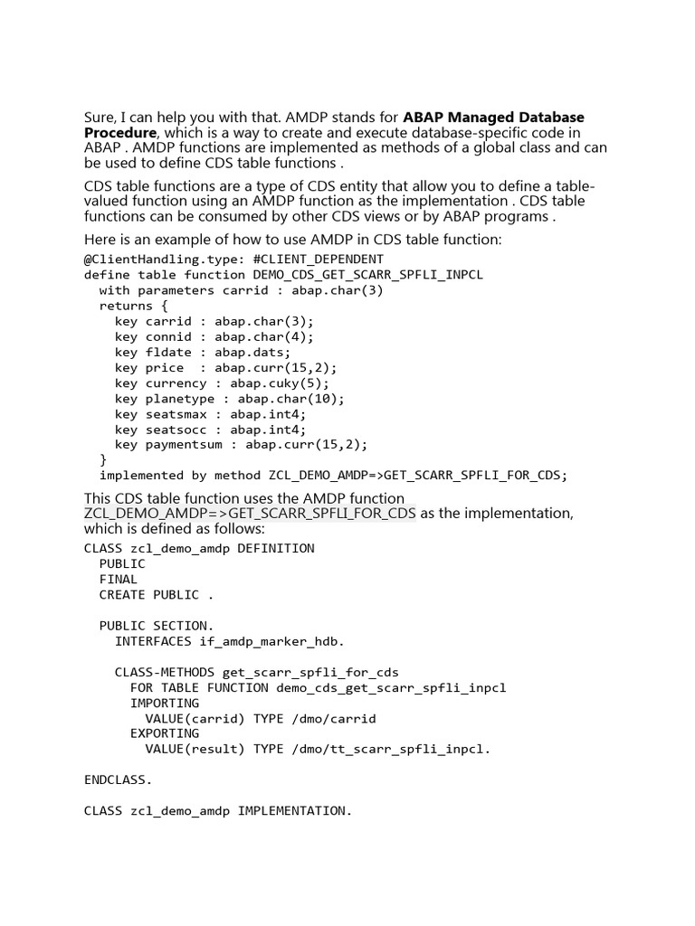 AMDP and CDS Table Function Example | PDF | Method (Computer ...