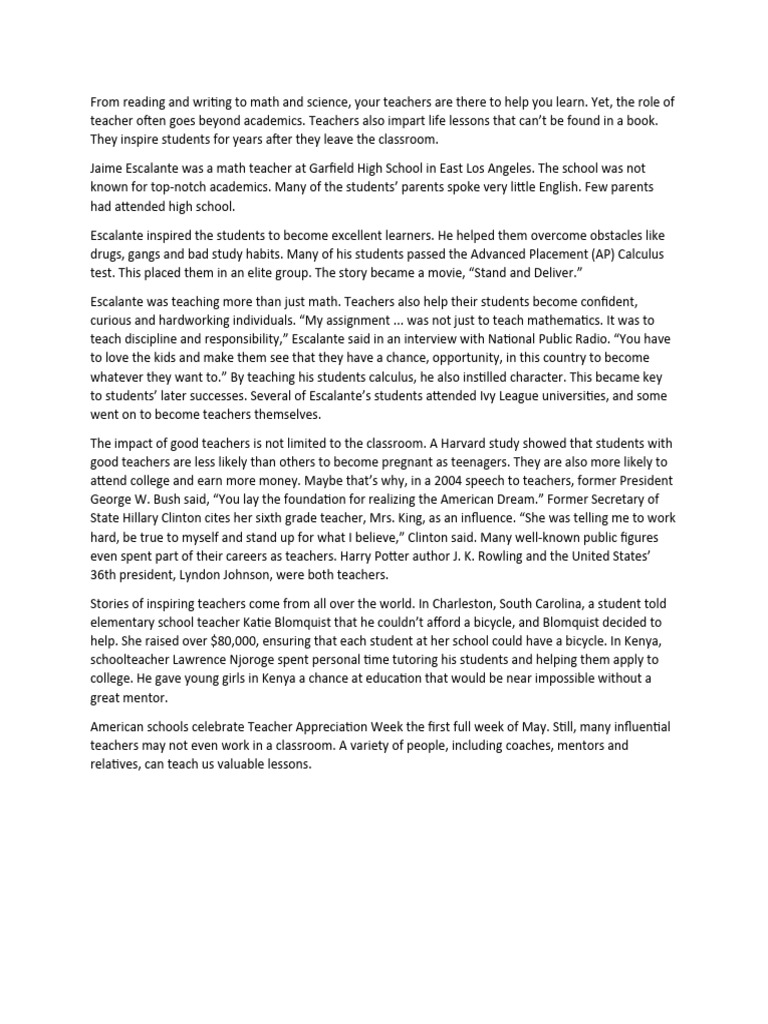 The Impact of Inspiring Teachers | PDF | Learning