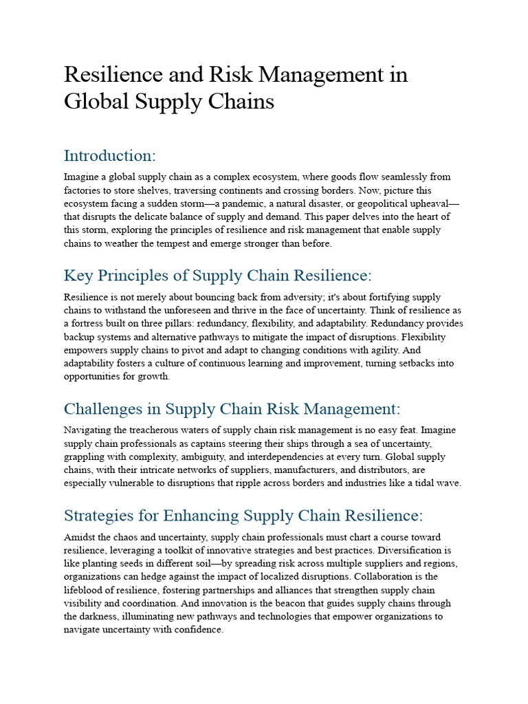 Resilience & Risk Management in Global Supply-Chain | PDF | Supply ...