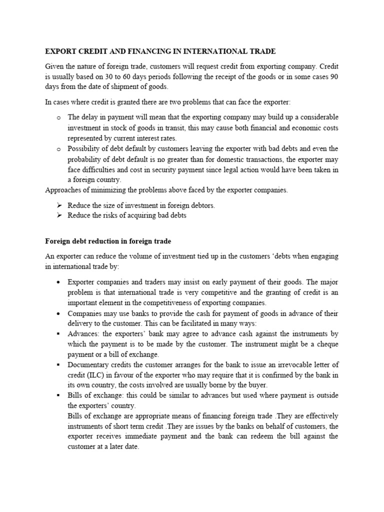 Export Credit Solutions in International Trade | PDF | Non Tariff ...
