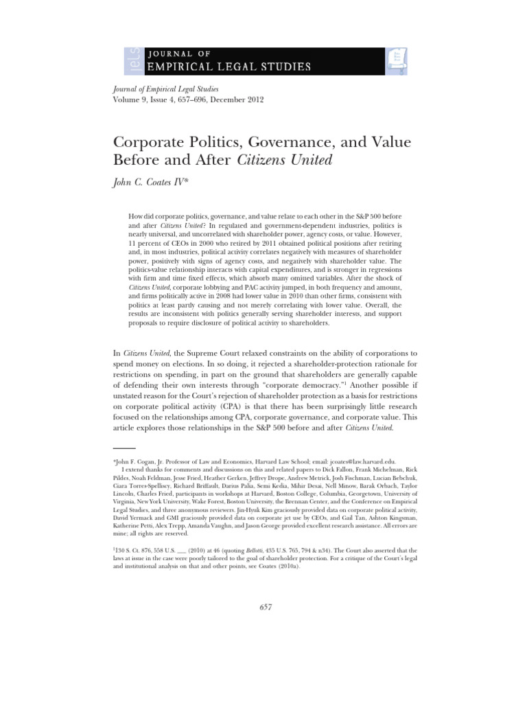 Corporate Politics Governance And Value Before And After Citizens