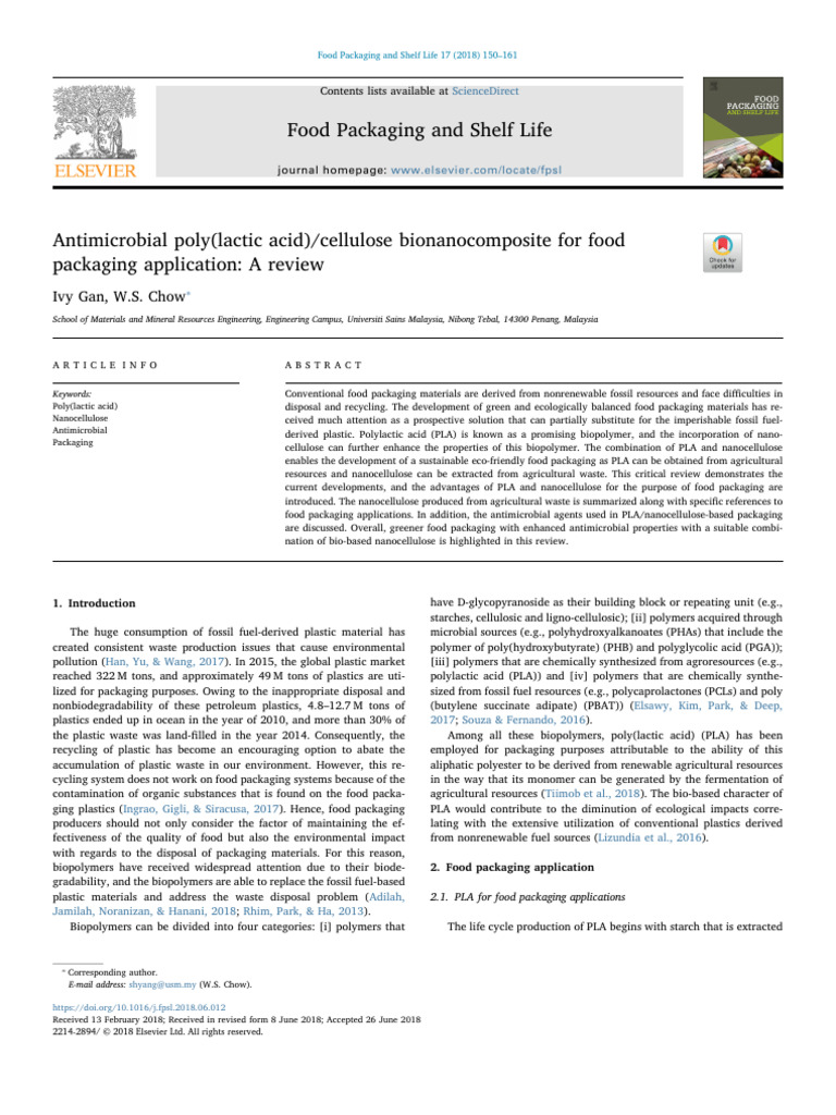 Antimicrobial Cellulose Food Packaging | PDF | Biopolymer | Cellulose