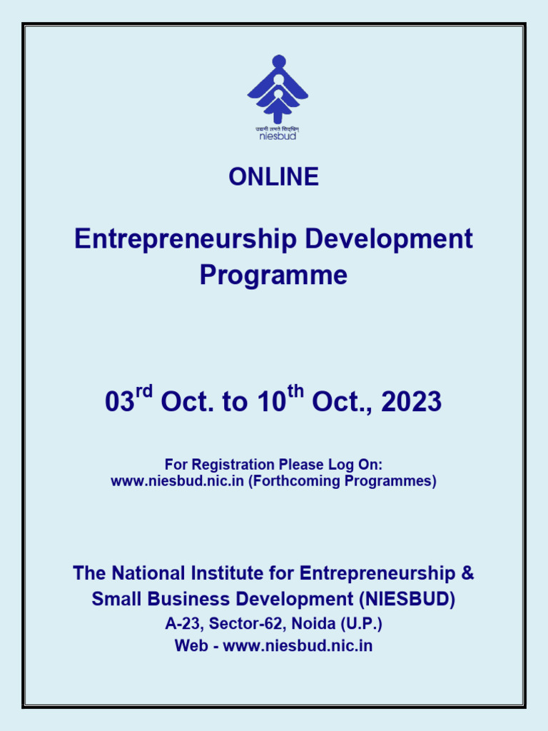 NIESBUD Online Entrepreneurship Program | PDF | Entrepreneurship | Business