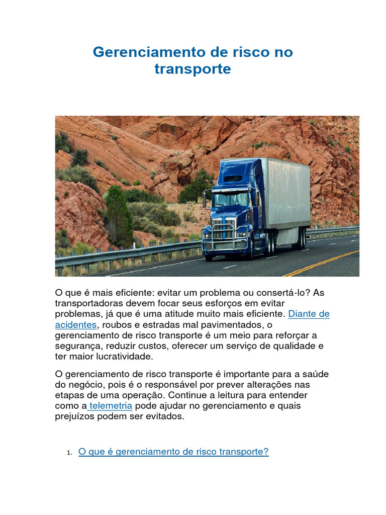 Gerenciamento de Risco no Transporte de Cargas | PDF | Avaliação de ...
