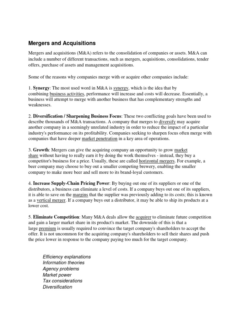 Mergers and Acquisitions Explained | PDF | Takeover | Dividend