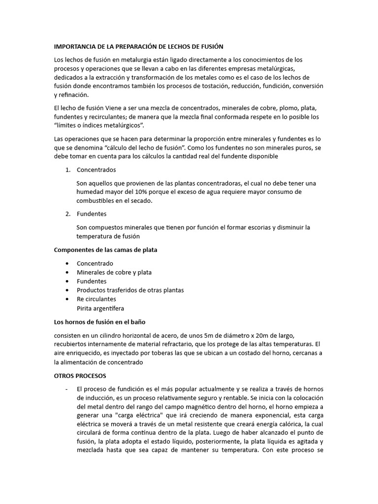 Preparación de Lechos de Fusión en Metalurgia | PDF | Átomos | Rieles