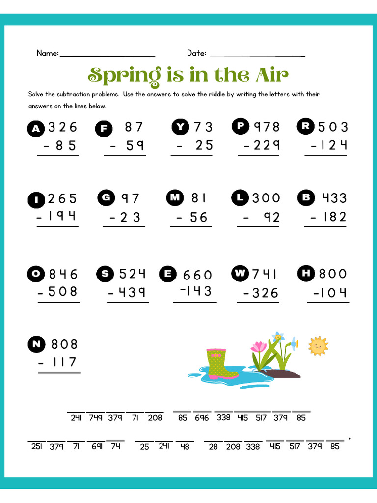 Subtraction Riddle Worksheet | PDF | Mathematics | Arithmetic