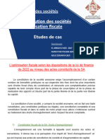 La Constitution Des Sociétés Et L'optimisation Fiscale