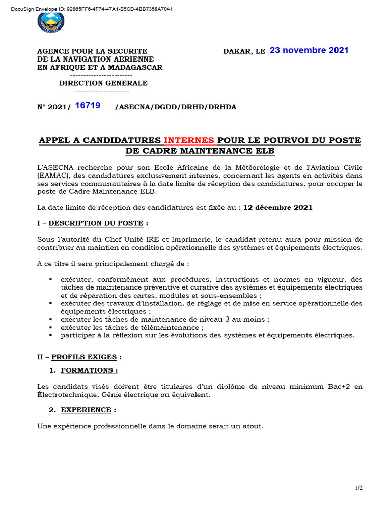 Appel à candidatures : Cadre Maintenance ELB | PDF | Affaires | Ordinateurs