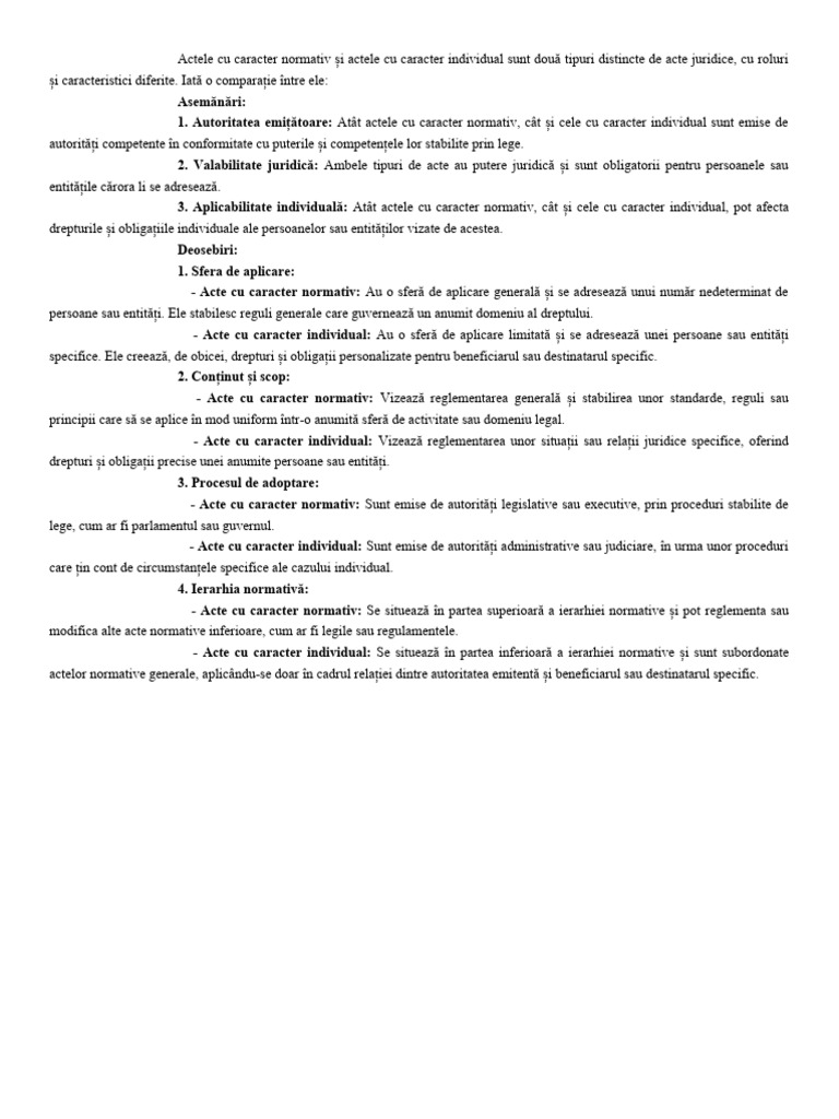 Actele Cu Caracter Normativ Și Actele Cu Caracter Individual | PDF