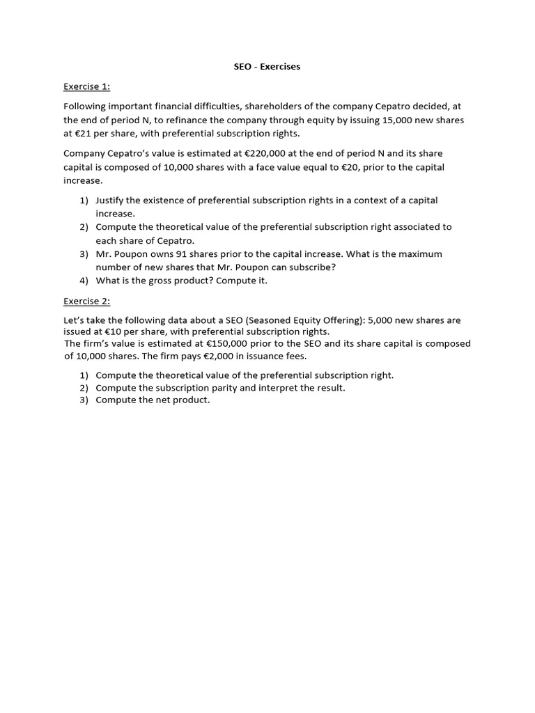 SEO Exercises on Share Capital Increase | PDF | Finance & Money Management