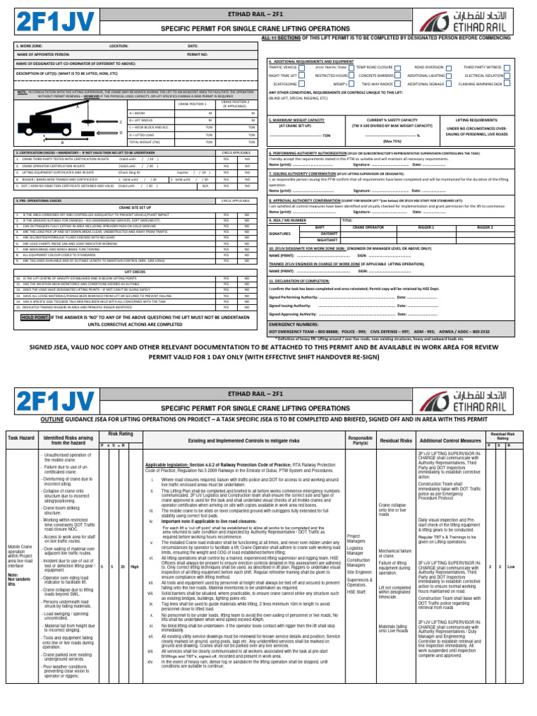 Crane Lift Permit and Safety Checklist | PDF | Crane (Machine) | Elevator
